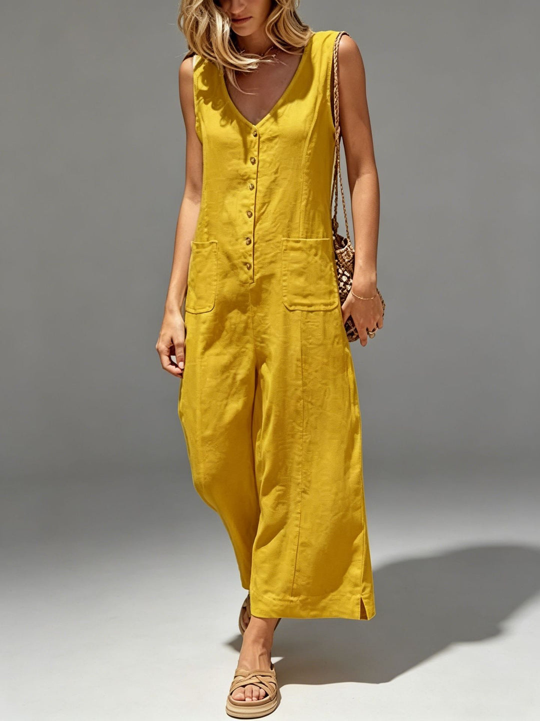 Sleeveless Linen Blend Jumpsuit | Effortless Parisian Chic One-Piece Essential