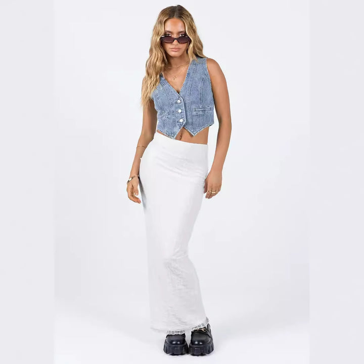 Light Wash Denim Cropped Vest