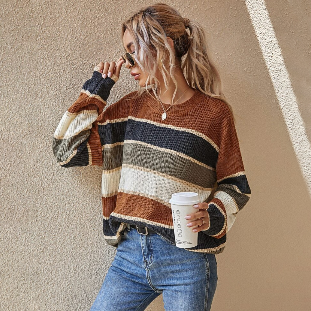 Women Loose Striped Knit Sweater Top