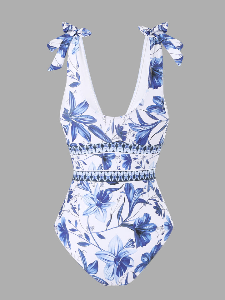 Floral One-Piece Swimsuit with Maxi Cover-Up Skirt Set