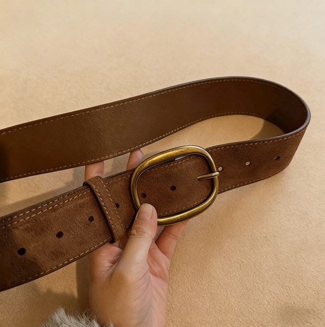 Vintage Suede Belt with Oval Buckle