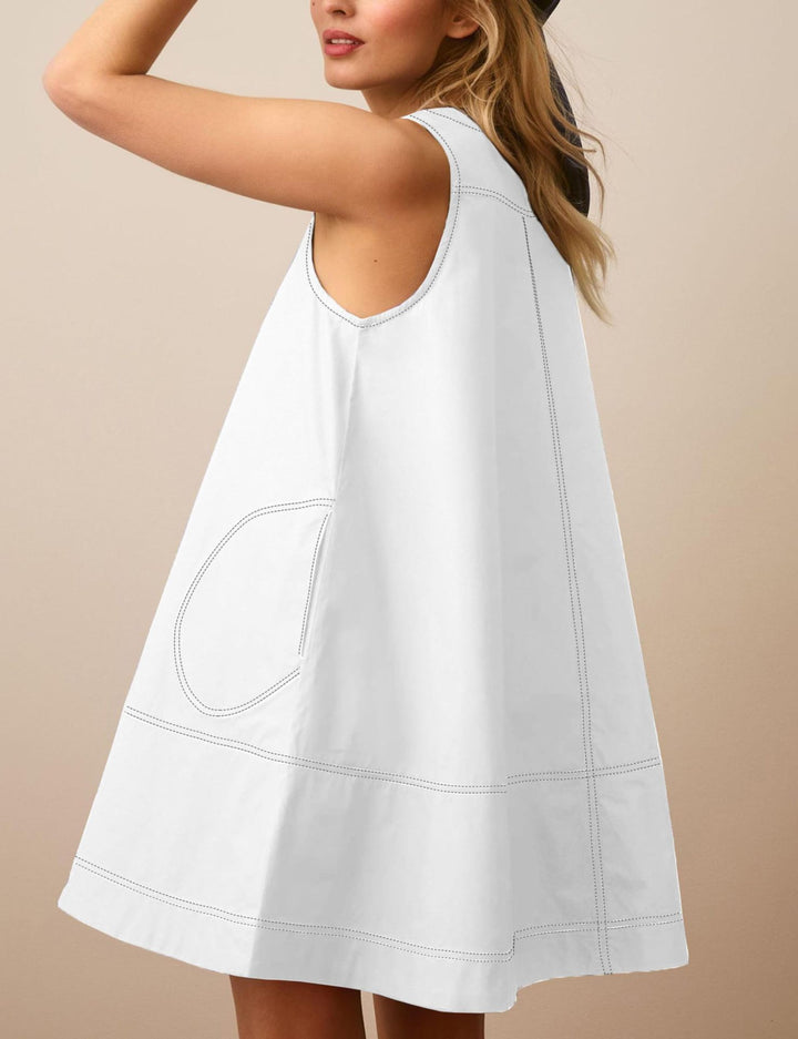 Sleeveless Shift Dress with Half-Zip Front &amp; Contrast Stitching