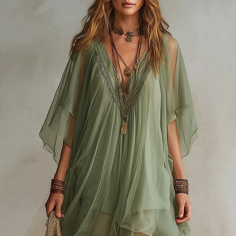 V-neck two-piece beach dress