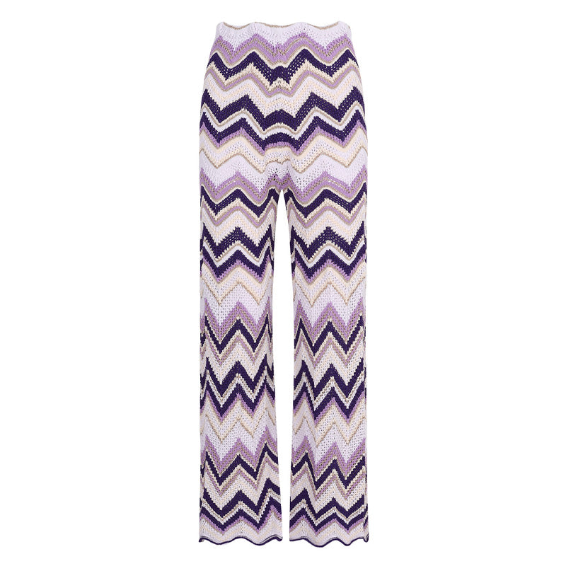 Casual wavy knit sleeveless vest and pants