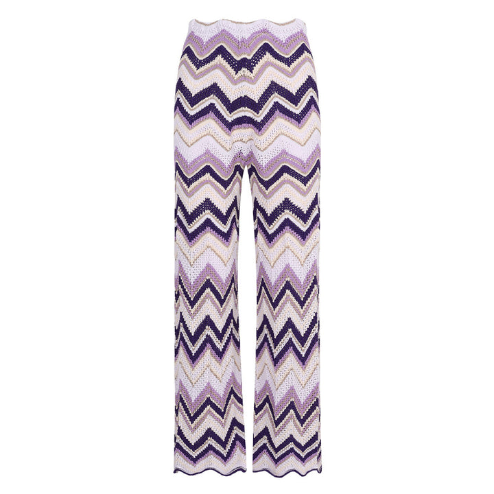 Casual wavy knit sleeveless vest and pants