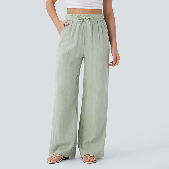 High-waisted  wide-leg pants with drawstring