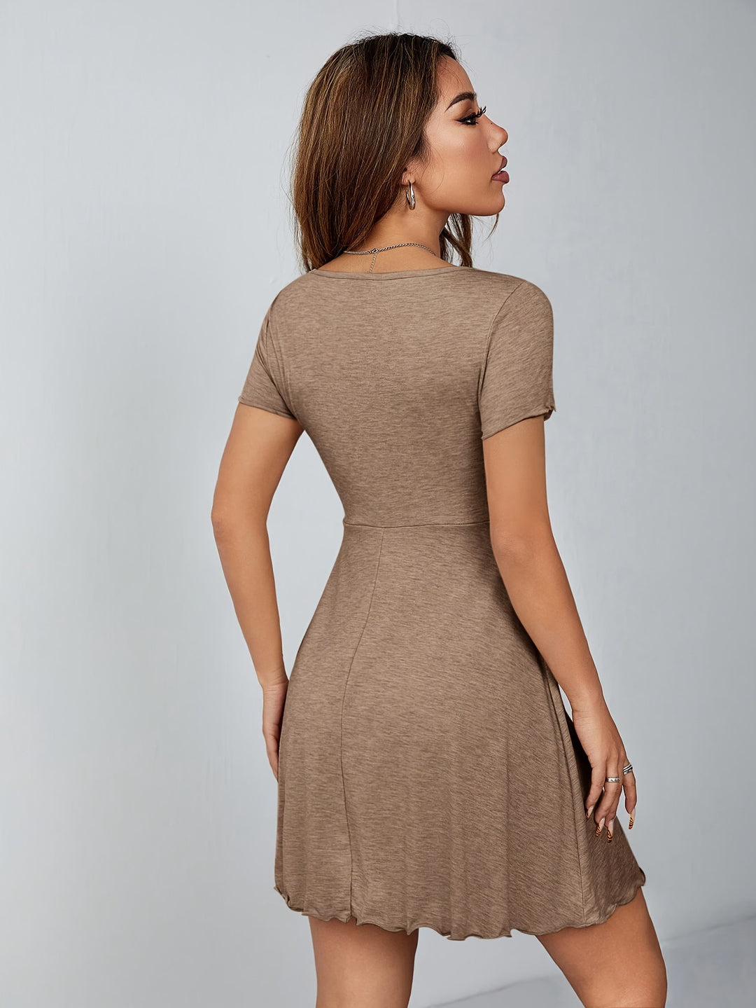 Women Ruched Drawstring A-Line Mini Dress