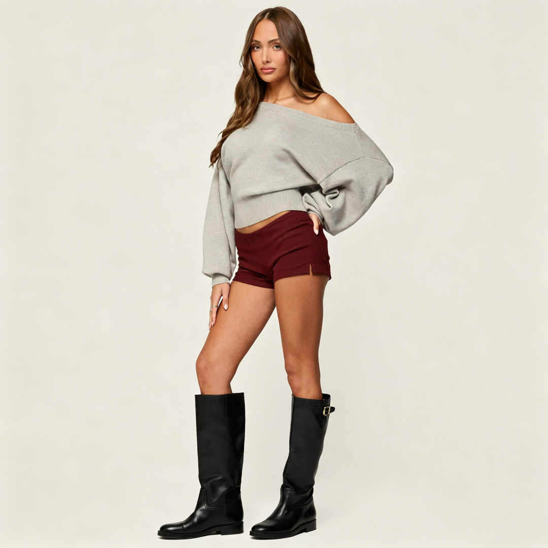 Off-shoulder high-waisted slimming sweater