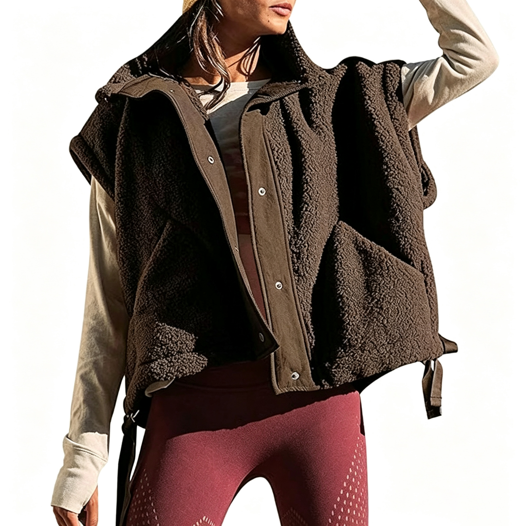 Fuzzy Fleece Button Front Casual Vest