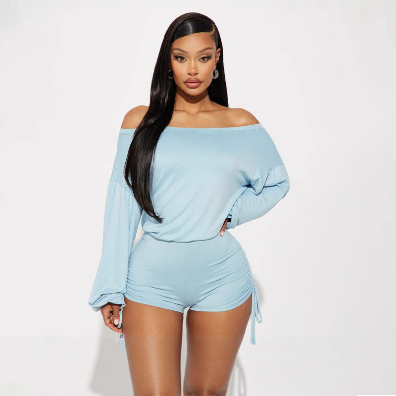 Off-the-shoulder long-sleeved jumpsuit