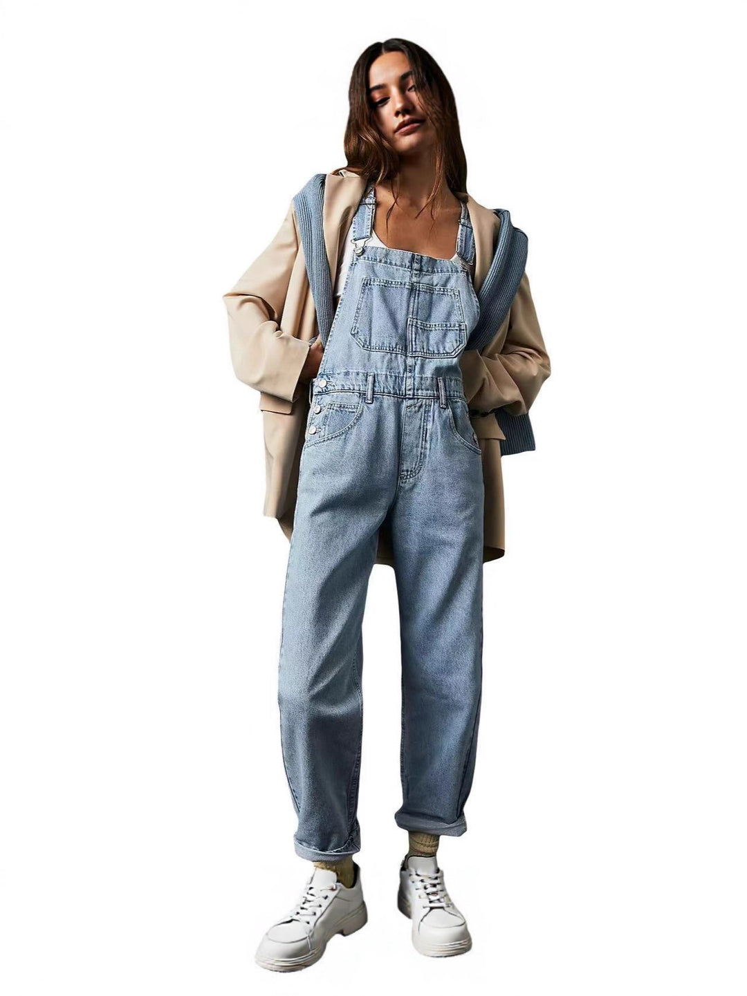 Loose-Fit Denim Overalls