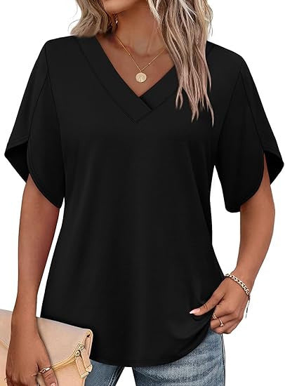 V-Neck Dolman Sleeve Casual T-Shirt, Loose Fit Solid Color Blouse