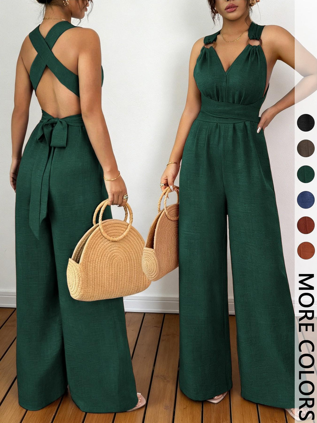 Rust Crisscross Back Wide-Leg Jumpsuit