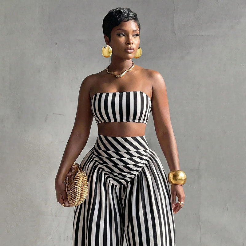 Striped strapless top and harem pants set