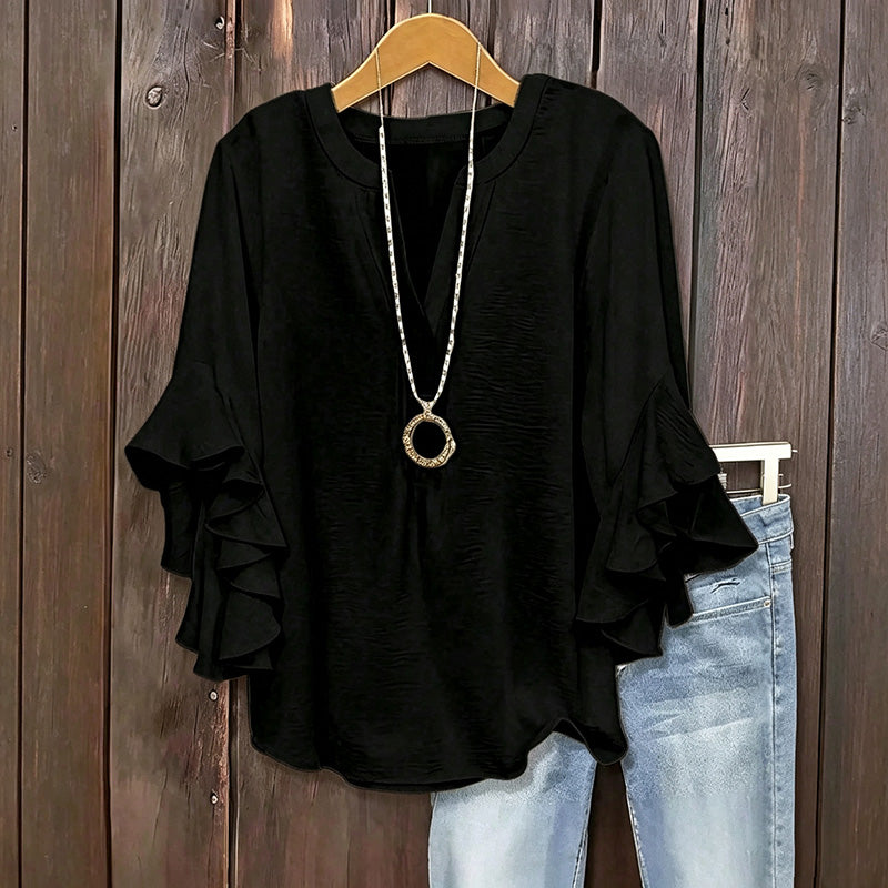 Ruffle-Sleeve V-Neck Blouse
