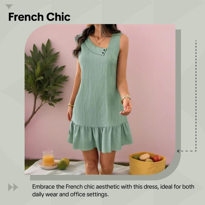 Asymmetric Neck Sleeveless Ruffle Hem Mini Dress