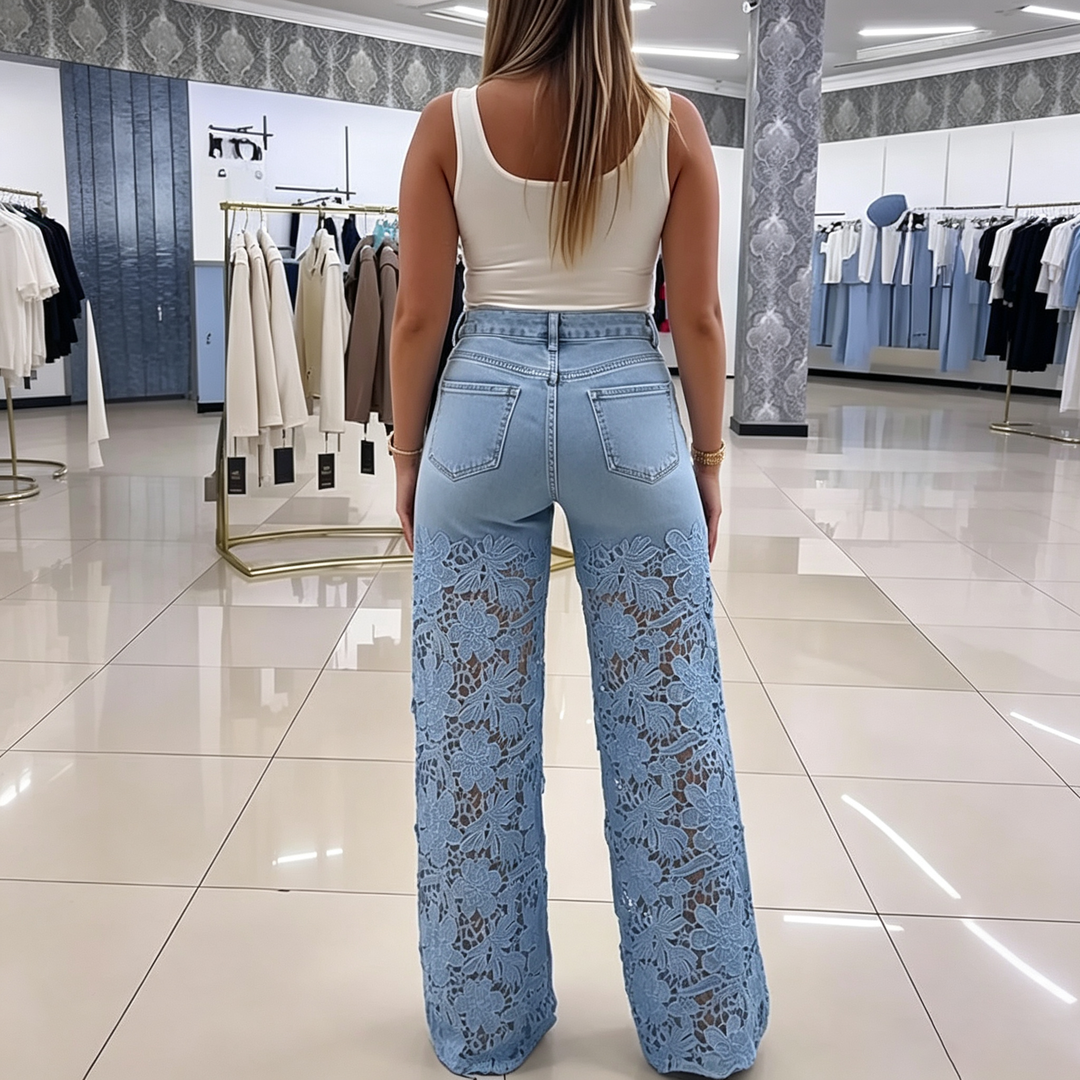 Lace Panel Straight Leg Jeans
