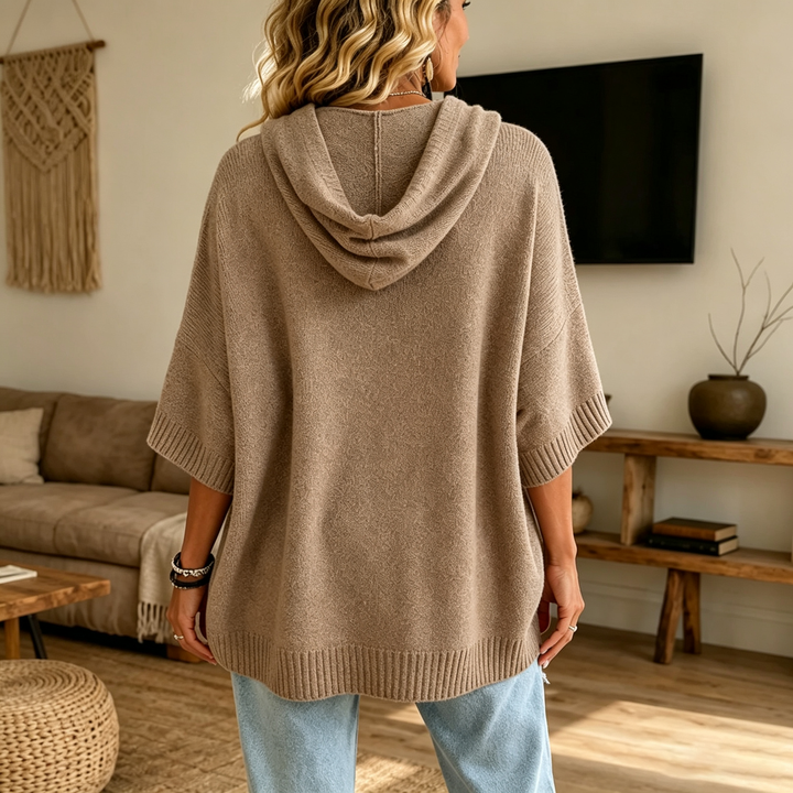Drop Shoulder Hooded Knit Pullover