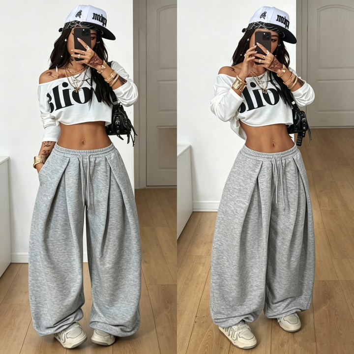 Women Elastic Waist Baggy Wide Leg Pants