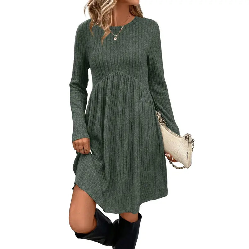 Ribbed Knit Dress With Side Pockets