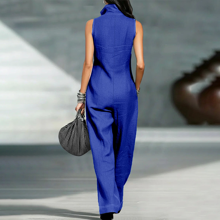 Sleeveless cotton-linen jumpsuit