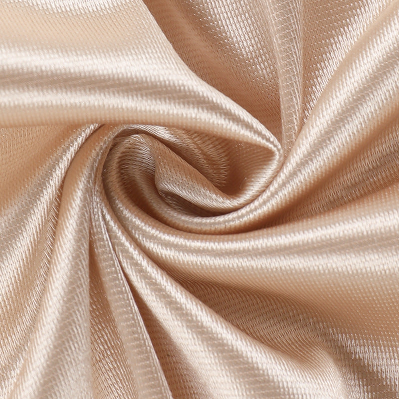 Champagne Satin Off-Shoulder Gown with Draped Detail &amp;amp; High Slit