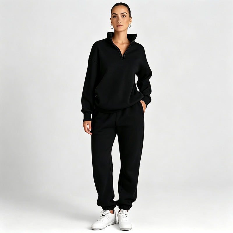 Solid-color sweatshirt and sweatpants set