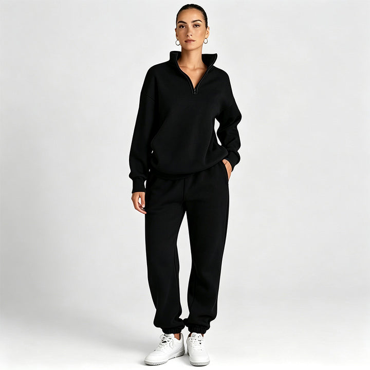 Solid-color sweatshirt and sweatpants set