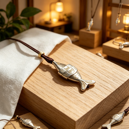 Vintage Fish Scale Pendant Necklace | Two-Tone Oxidized Leather Cord Choker