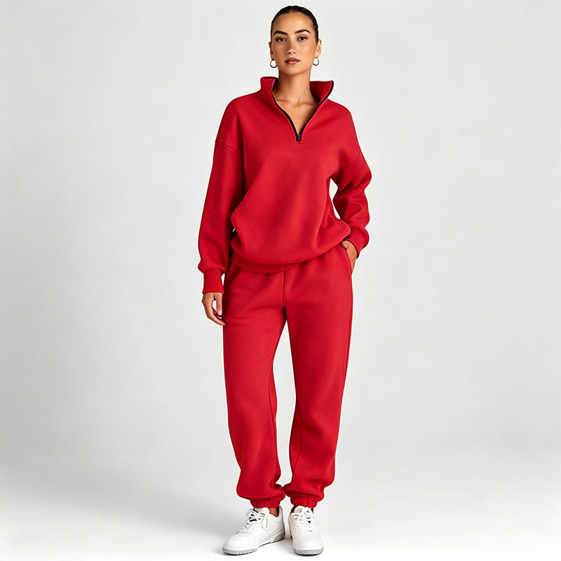 Solid-color sweatshirt and sweatpants set