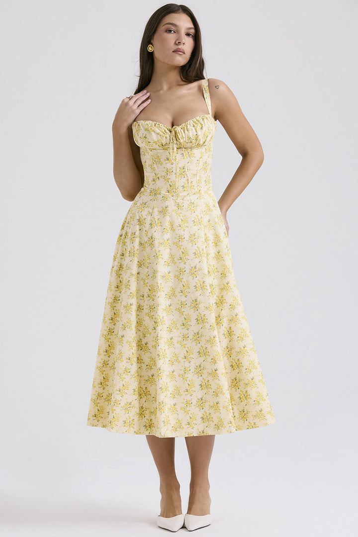 Floral Corset Midi Dress.Romantic shape. Effortless summer elegance.