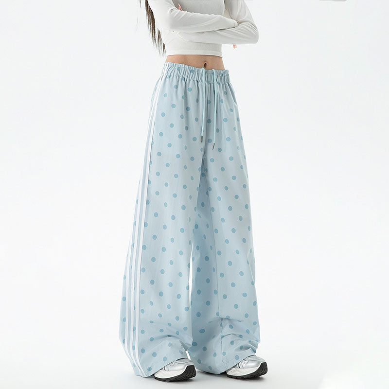 Polka-dot wide-leg athletic pants