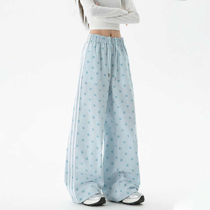 Polka-dot wide-leg athletic pants