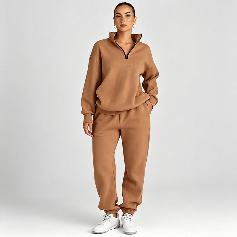 Solid-color sweatshirt and sweatpants set