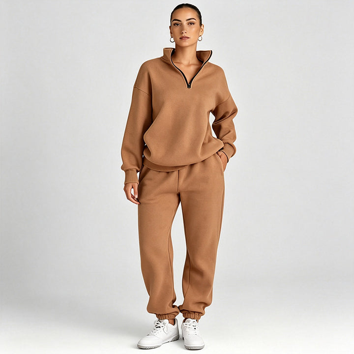 Solid-color sweatshirt and sweatpants set