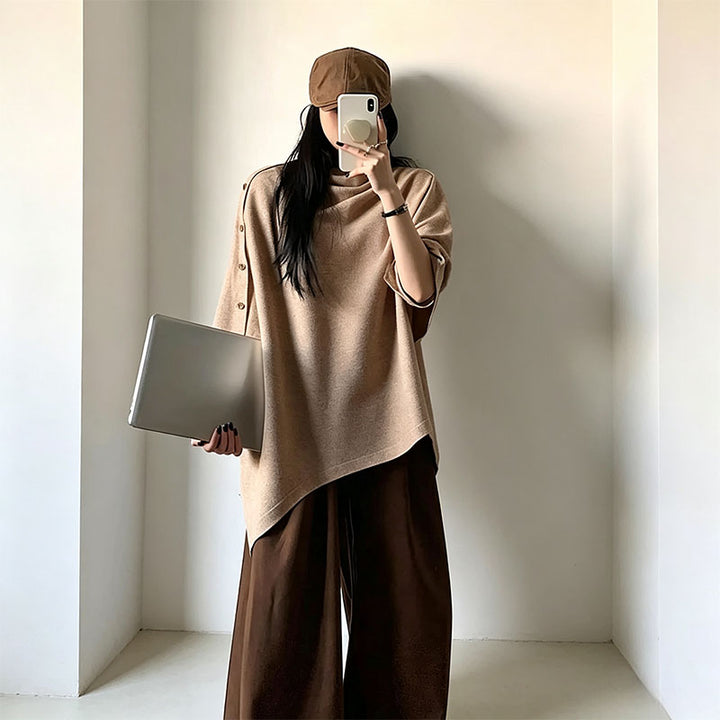 Knitted button-fastening shawl cape/poncho