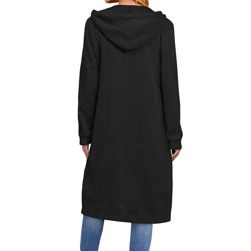 Long zip-up hooded sweatshirt jacket