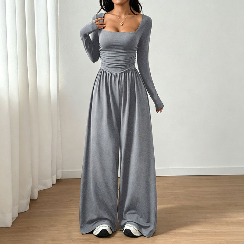 Long-sleeve square-neck jumpsuit