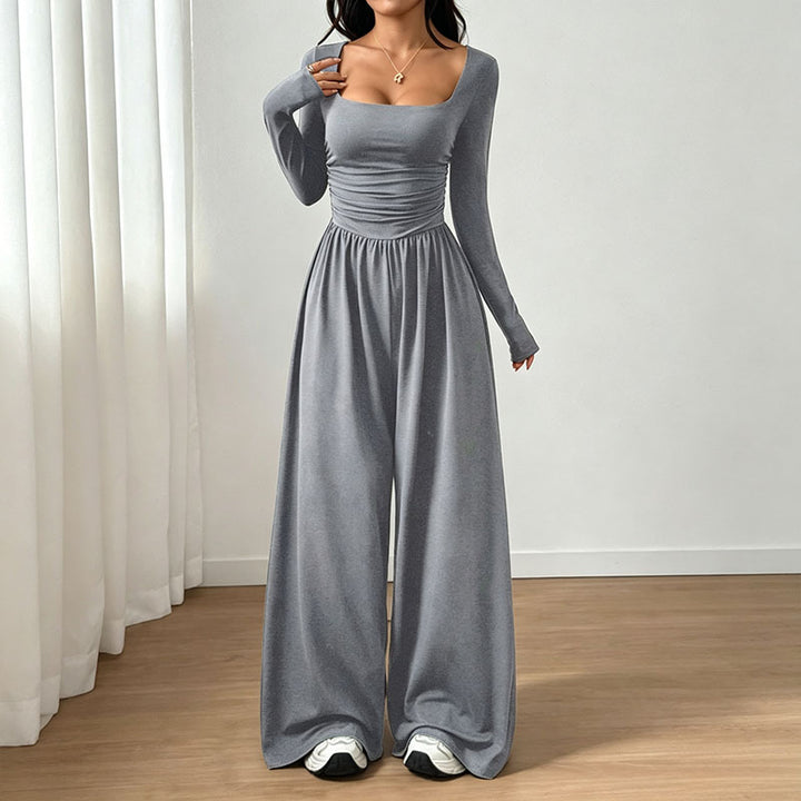 Long-sleeve square-neck jumpsuit