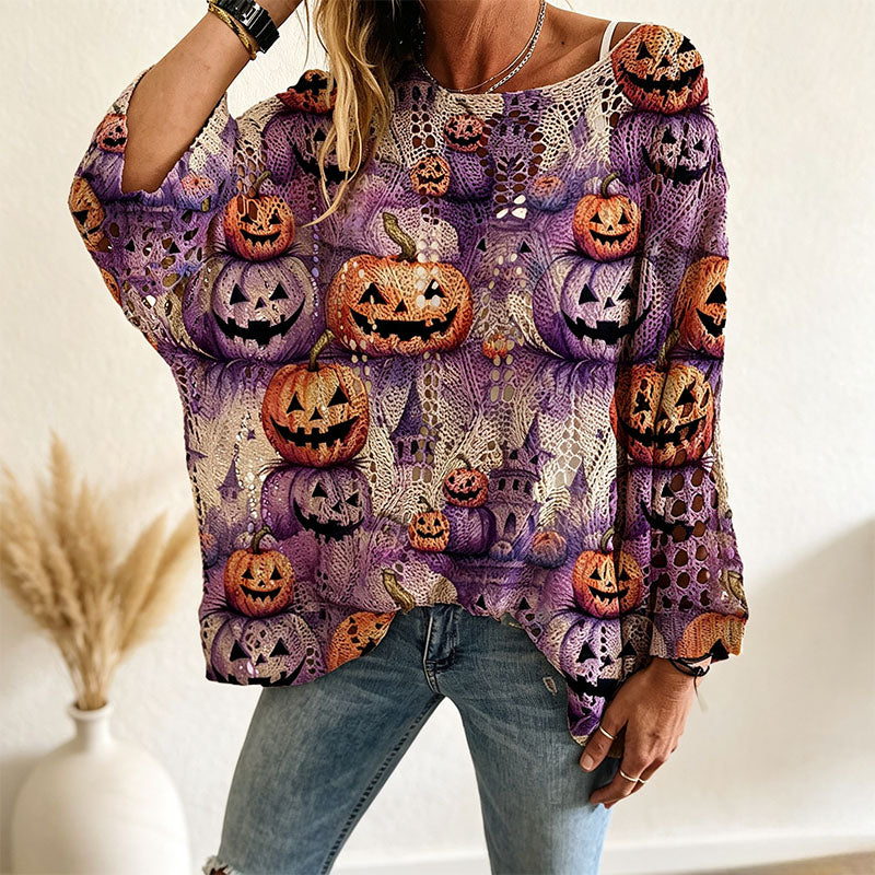 Halloween Cut-Out Long-Sleeve Top
