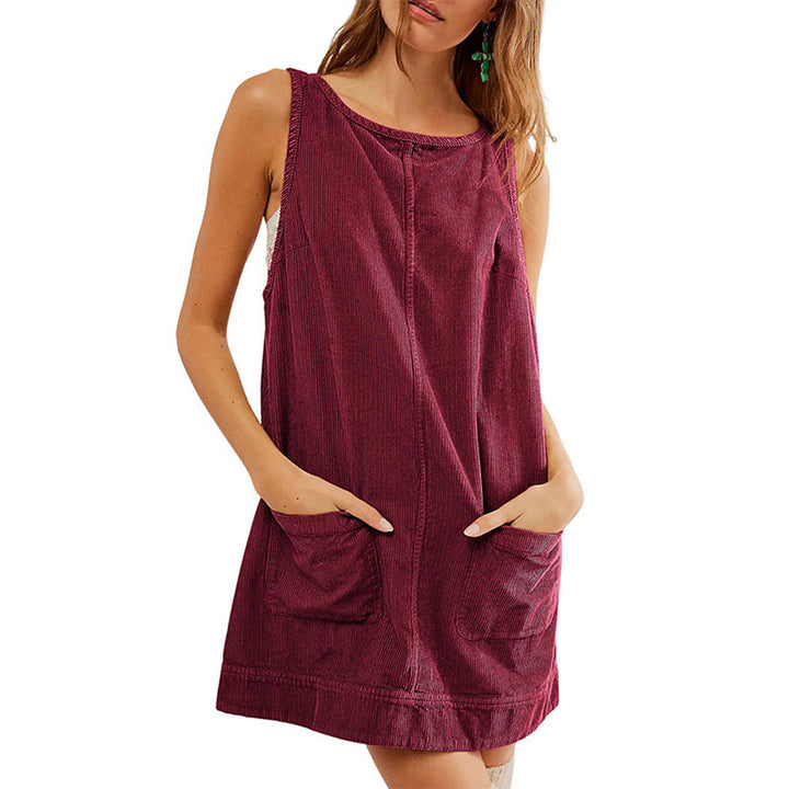 Corduroy Sleeveless Pocket Dress