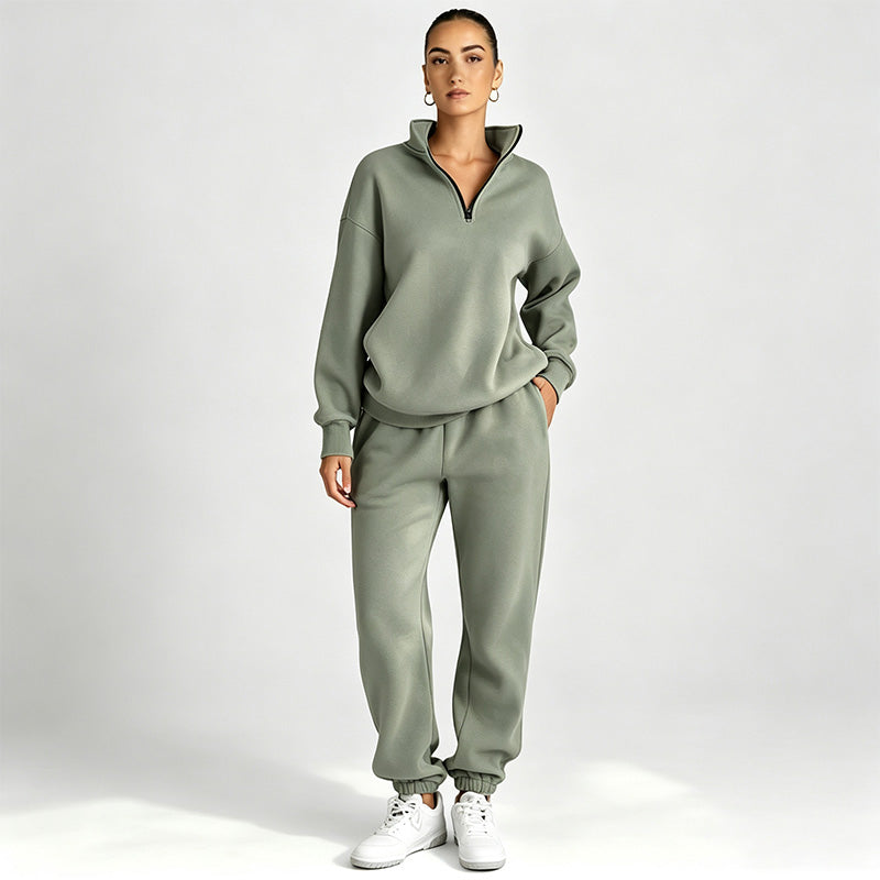 Solid-color sweatshirt and sweatpants set
