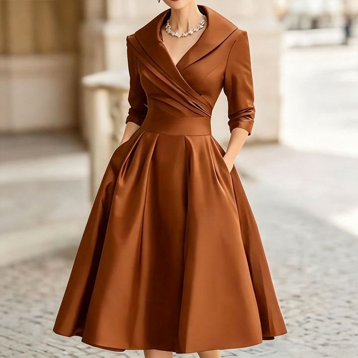 Satin Formal Wrap Long Sleeve A Line Midi Dress