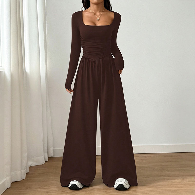 Long-sleeve square-neck jumpsuit