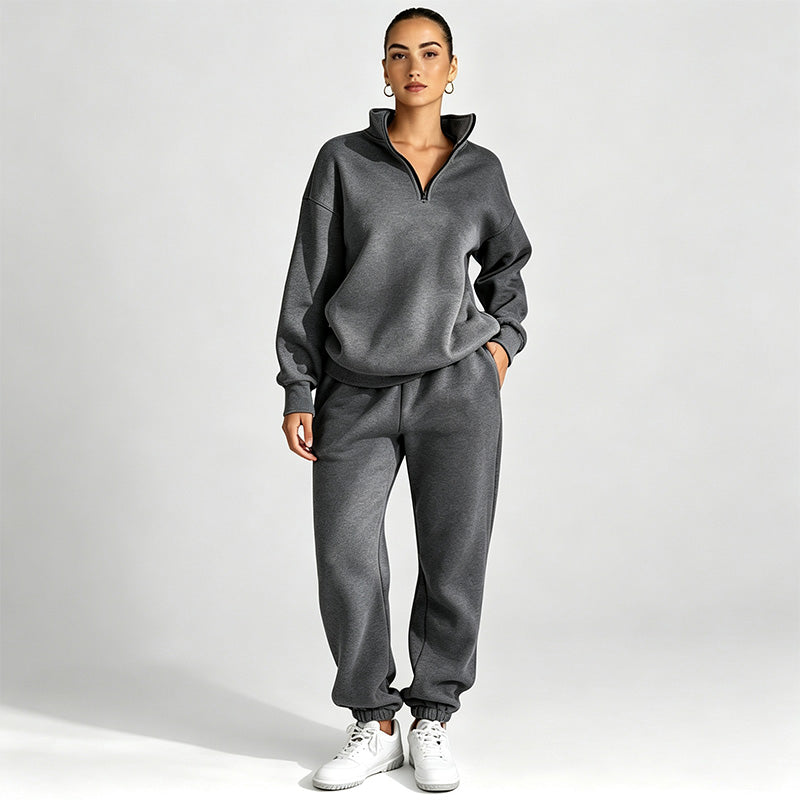 Solid-color sweatshirt and sweatpants set
