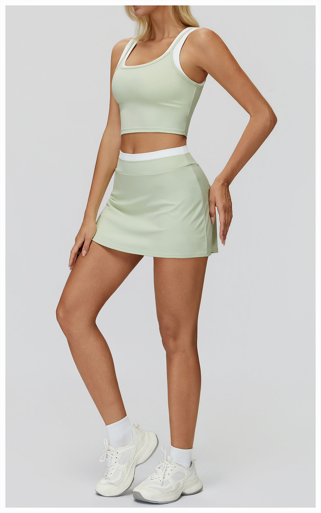 Mauve Contrast Trim Active 2-Piece Set: Cropped Tank &amp;amp; Tennis Skirt