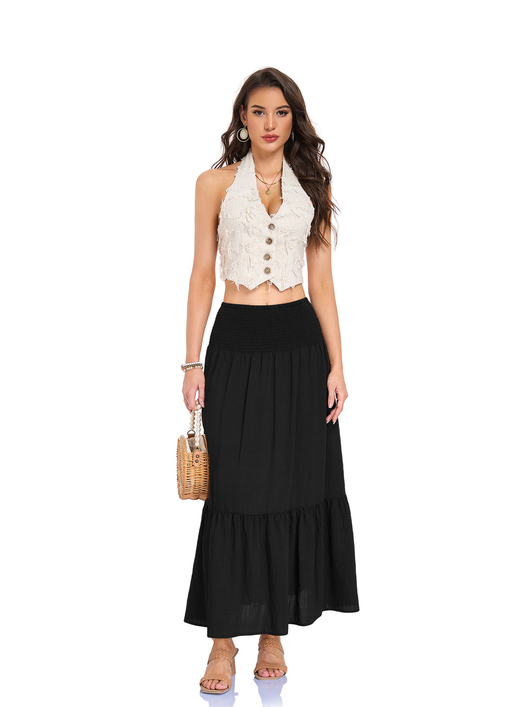 Smocked Waist Tiered Maxi Skirt Effortless movement. Everyday boho ease.