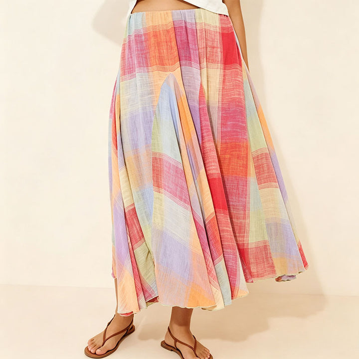 Mid-length colorful plaid skirt