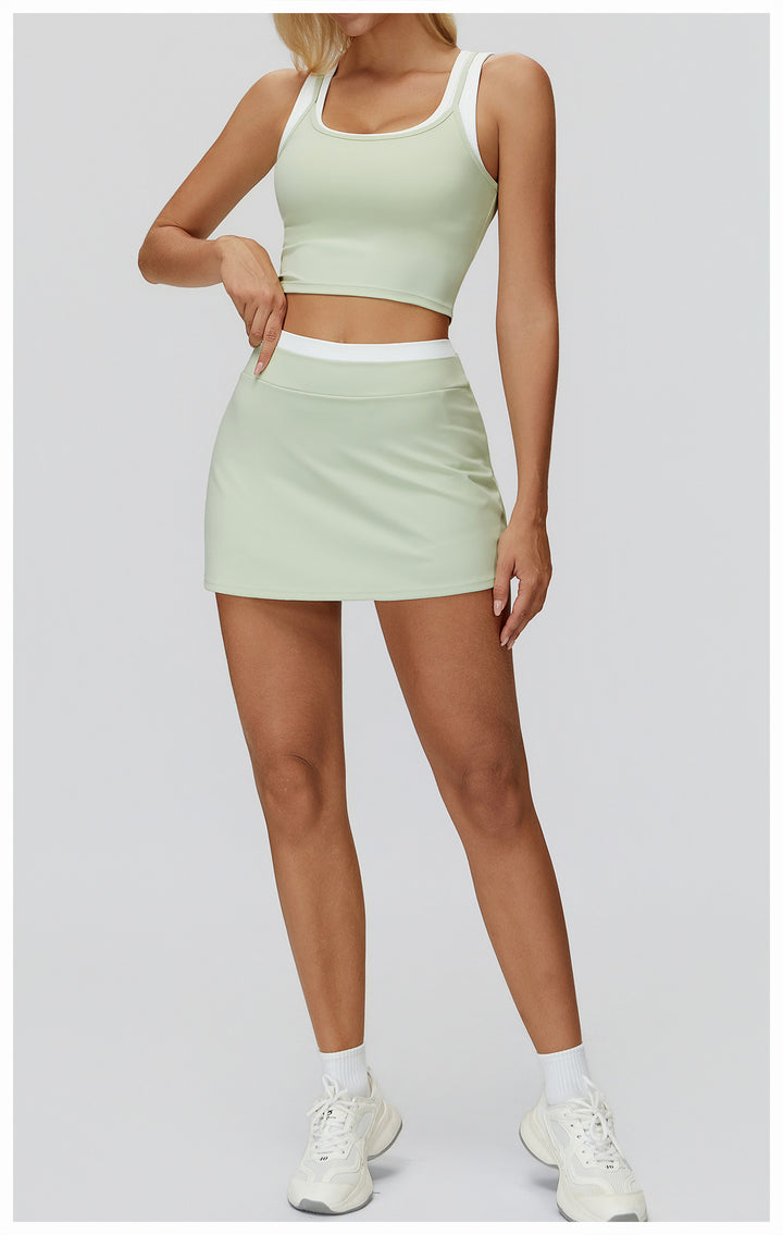 Mauve Contrast Trim Active 2-Piece Set: Cropped Tank &amp;amp; Tennis Skirt