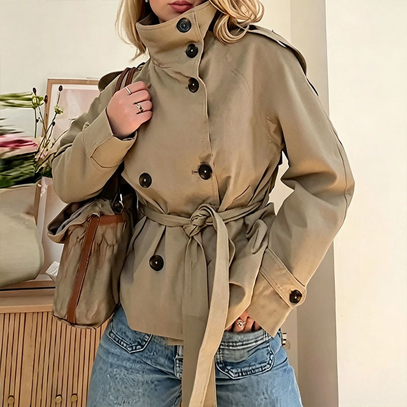 Cropped trench coat with a belted waist